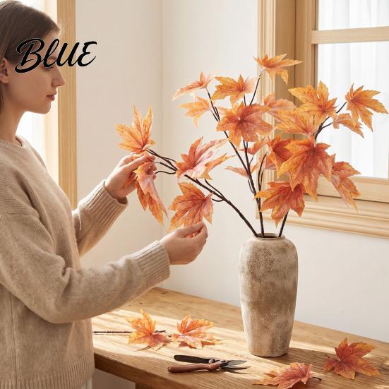 Wedding Scenery Autumn Decorations Artificial Maple Leaf Branch 3D Printed Fake Fall Foliage Theme Party Supplies Bendable Stem for Home Floral,