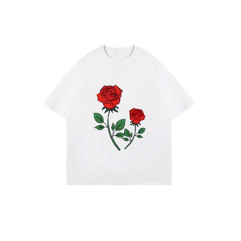 Black Oversized T Shirt With Red Rose Print For Casual Wear