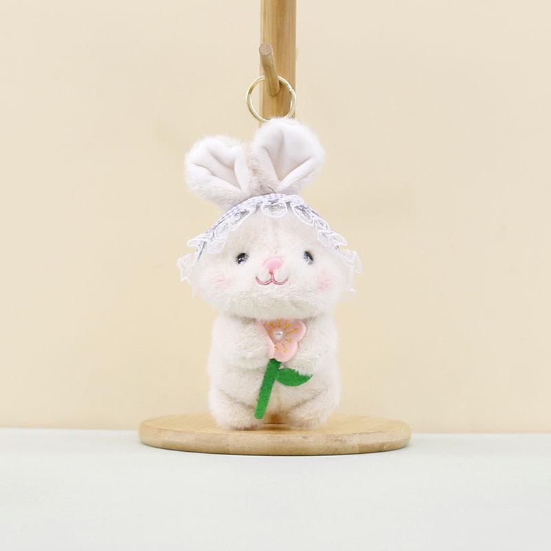 Fluffy Keychain Bunny With Cute Flower Holding Design Perfect For Animal Gifts Lovers