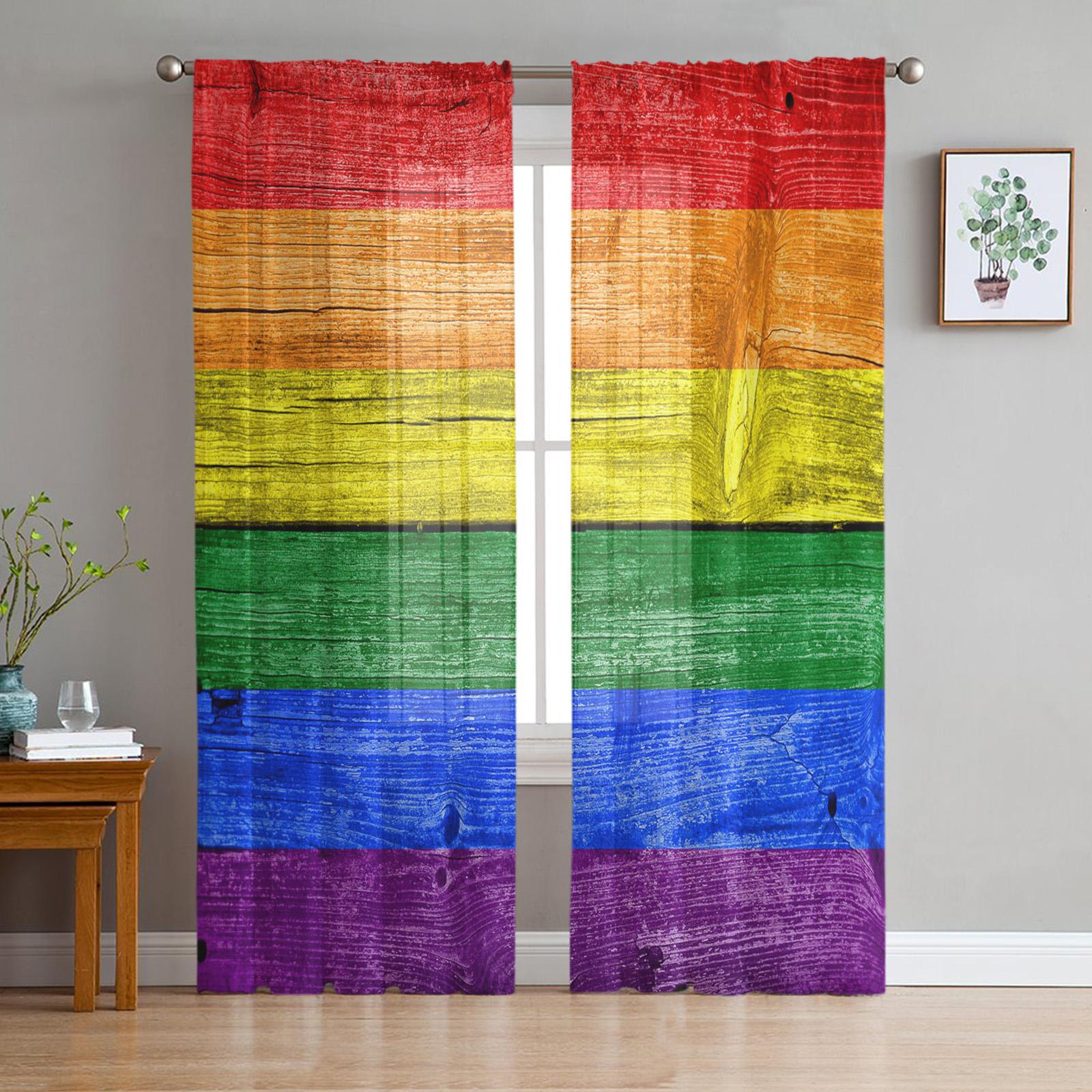 2 Stück Jugendzimmer Raum Transparente Vorhänge Regenbogen Rosa Morgendämmerung Küchenbereich Arbeitszimmer Vorhänge Wohnzimmer Feiertagsdekoration Tüllvorhänge W50H130(CM)x2&Hook