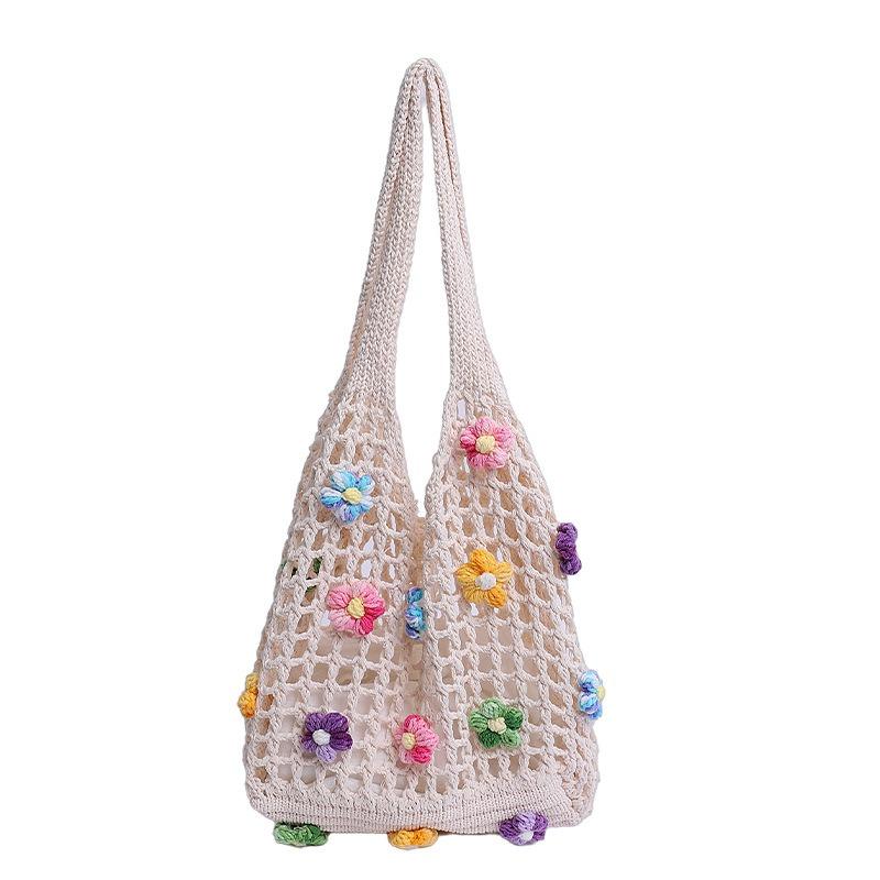 Large capacity high-end flower tote bag women's new summer fashion hollow woven shoulder bag