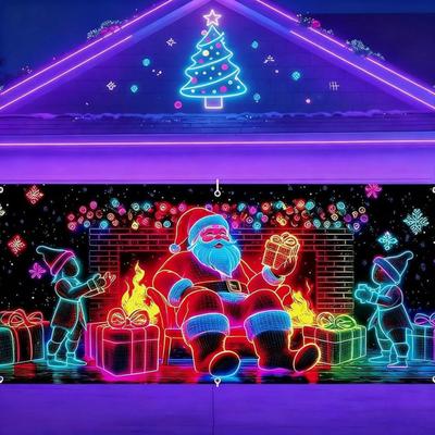 UV aktivovaný vánoční kryt garážových vrat Fluorescenční 2D plochý vánoční dveřní banner Osvětlené sváteční kreslené pozadí pro Vánoce Vnitřní Venkovní Nástěnná dekorace