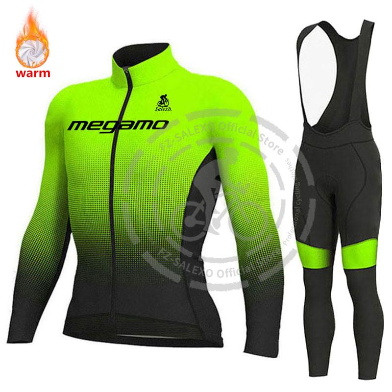 Megamo Set Termico Invernale in Pile a Manica Lunga per Ciclismo Abbigliamento Mountain Bike Maglie da Bicicletta da Uomo Abbigliamento Maillot Ropa Ciclismo
