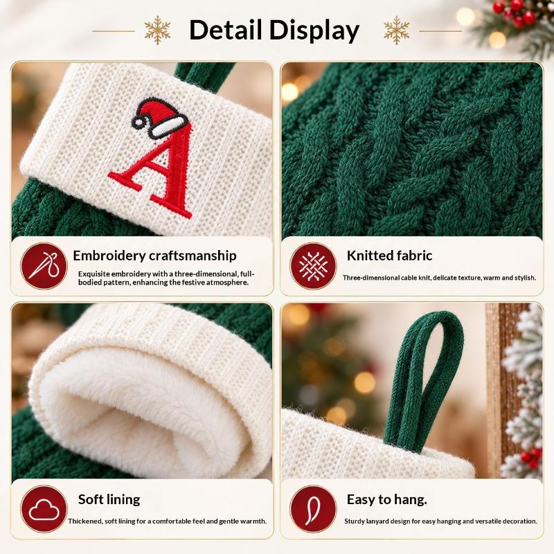 1 Stück Monogramm Gestrickte Socken Grün A-Z Buchstabe Hängende Weihnachtsstrümpfe Kamin Weihnachtsbaum Hängend Party Dekoration