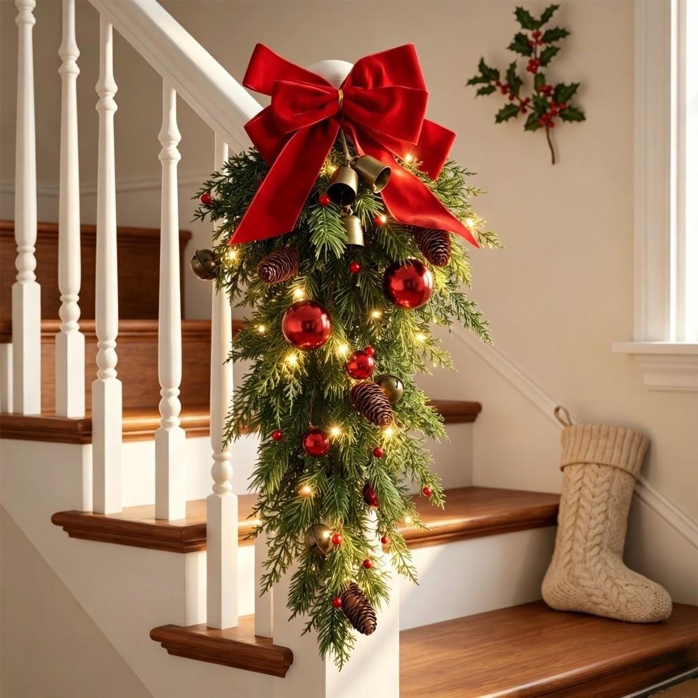 Teardrop Shape Christmas Swag With Bells Teardrop Wreath  Indoor Outdoor Use