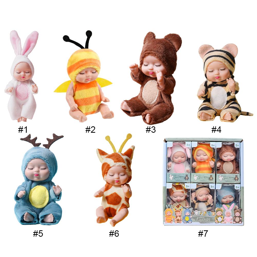 1/6 Pcs 11cm Mini Reborn Baby Doll Lifelike Realistic Baby Doll Toys with Animal Clothes Small Baby Dolls for Kids Birthday Gift