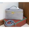 2025 New Gold Buckle Nubuckle Cowhide LP19 Lunch Box Bag Genuine Leather Versatile Small Square Bag Handheld One Shoulder Crossbody Bag for Women