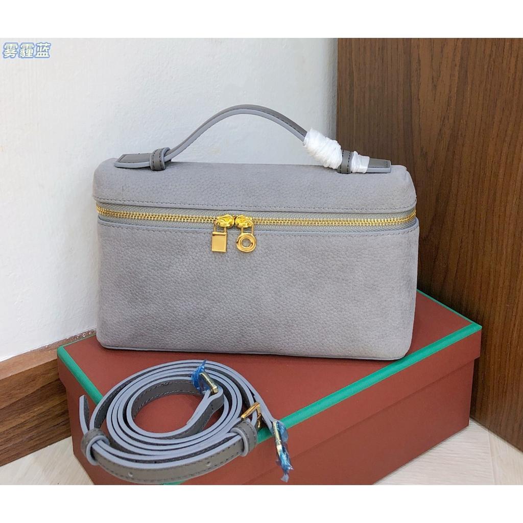 2025 New Gold Buckle Nubuckle Cowhide LP19 Lunch Box Bag Genuine Leather Versatile Small Square Bag Handheld One Shoulder Crossbody Bag for Women