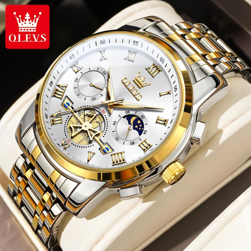 OLEVS 2859 Klassische Römische Skala Wasserdichte Armbanduhren Herren Luxus Original Quarz Uhr für Herren Leuchtendes Chronograph Relojes