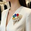 Women's Flower Brooch with Colorful Rhinestones and Elegant Plant Design for Parties