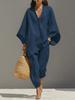 Dames V-hals Vleermuis 3/4 Mouw Losse Pasvorm Twee Delig Set Effen Oversized Shirt Joggingbroek Bijpassende Loungewear Casual Vakantie Outfit