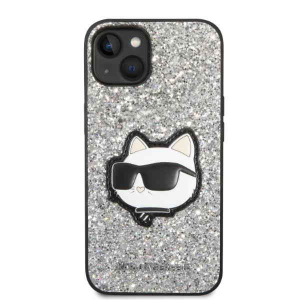 Etui do iPhone 14 Karl Lagerfeld Glitter Choupette Patch srebrny