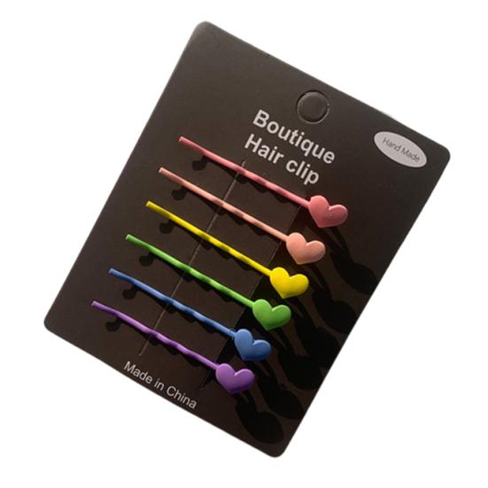 

6Pcs Girl Hairpins Baking Paint Process No Peeling Stable Grip Metal Clip Base Hair Pins Star Heart Bowknot Decor Candy Color Hair Clips E