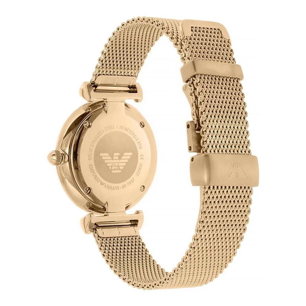 Emporio Armani AR1957 Retro Gold Dial Gold Mesh armbåndklokke for kvinner