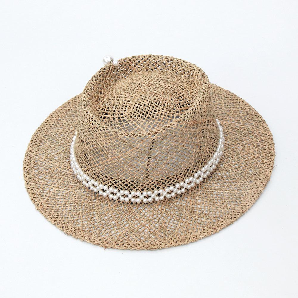 

2025 Women s Teardrop Crown Raffia Straw Sun Hat with Pearl Embellishment, Fashionable Beach Hat for Vacation Street Style