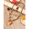 Boho Style Wooden Jewelry Set - 3pcs with Beaded Necklace, Earrings & Pendant - Versatile for Casual Attire & Gifting, Perfect for Spring Festival