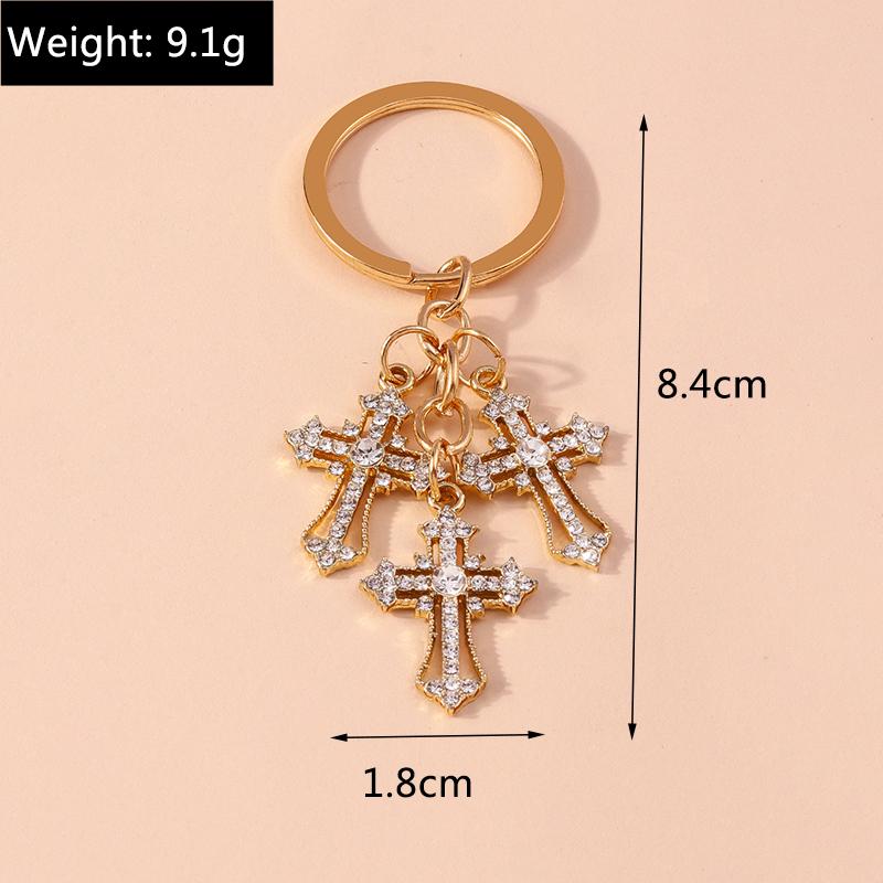Luxury Rhinestone Crystal Cross Keychain Religious Key Ring Pendants for Key Holder Women Girls Handbag Charms DIY Jewelry Gifts