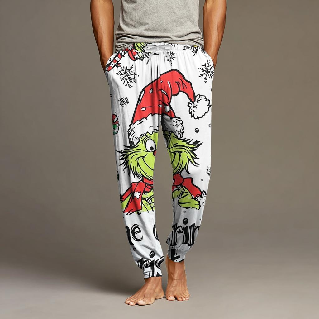 Pánské ležérní kalhoty se stahovací šňůrkou, kapsami a manžetami, domácí spací kalhoty