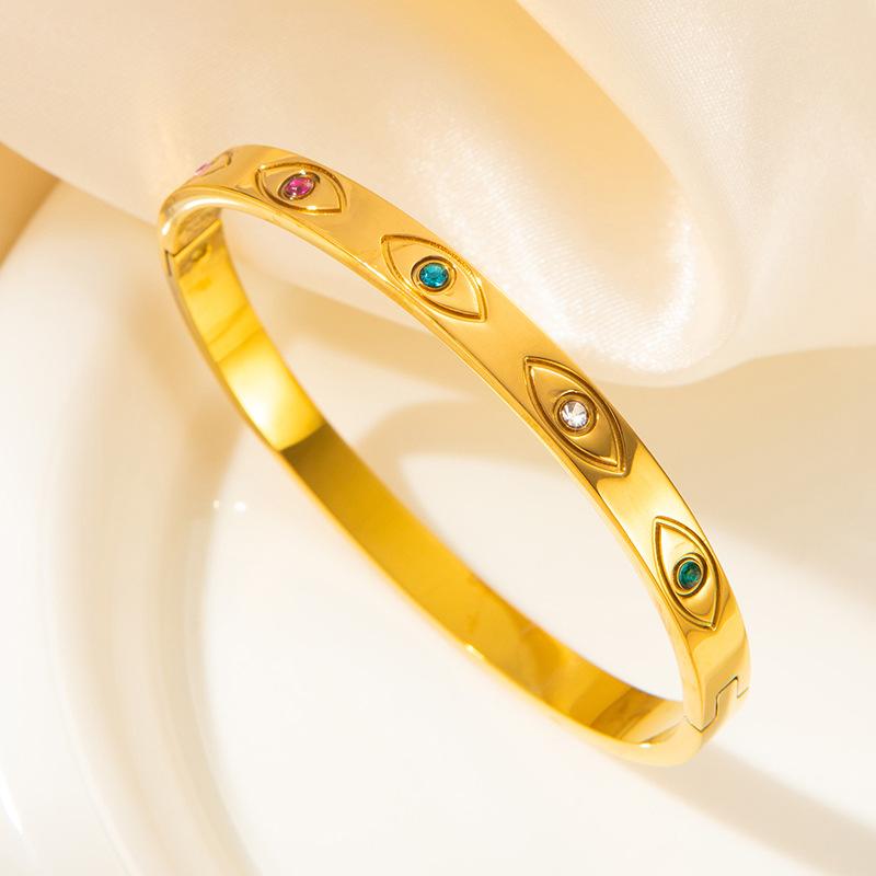 

Классические изысканные браслеты из нержавеющей стали с декоративными глазами, инкрустированными бриллиантами, подходящие для повседневного ношения, банкетов и вечеринок, модный циркон золотой
