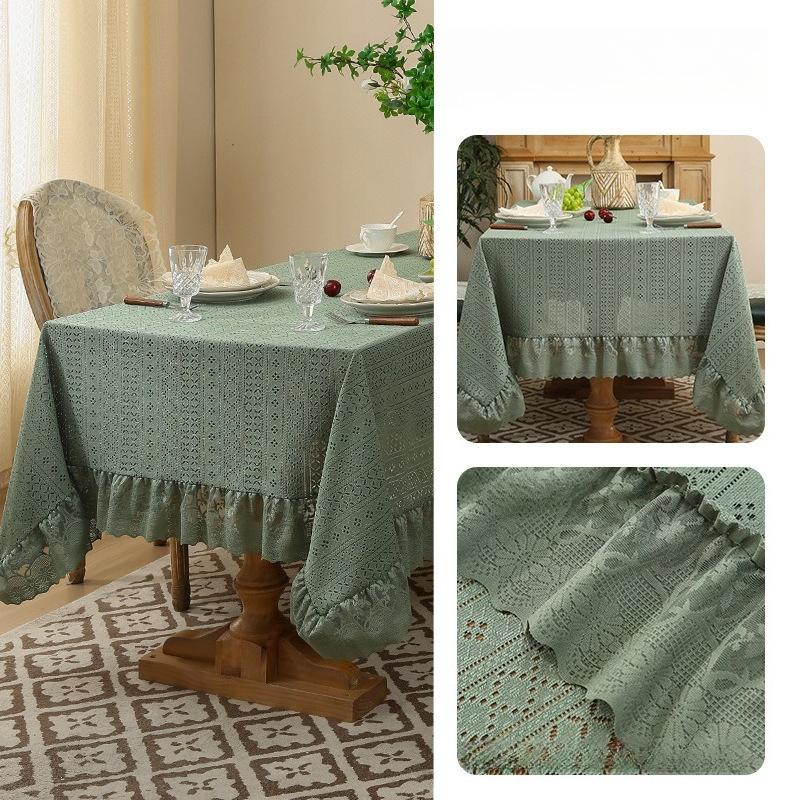 High Density Thickened Lace Tablecloth Exquisite Three-dimensional Embroidery Lotus Leaf Lace Tablecloths French Retro Rectangular Dining Table Mat