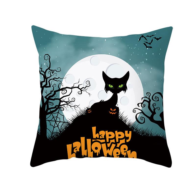 Halloween Theme Horror Pumpkin Bat Print Pattern Cushion Cover Home Living Room Sofa Decoration Square Throw Pillow Cover