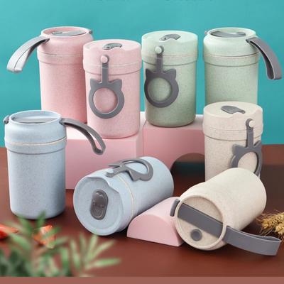Wheat Straw Microwaveable Breakfast Cup with Lid Spoon Student Japanese Milk Cup Soup Cup Milk Cup