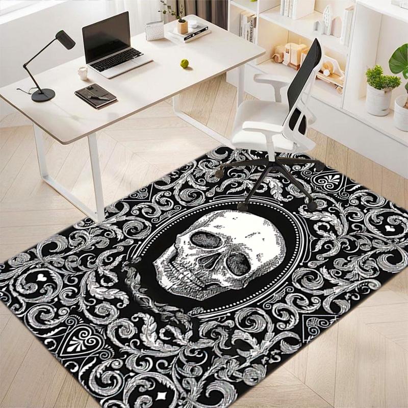 1PC Skull Dark Gothic Pattern Printed Carpet Rug for Living Room Bedroom Home Sofa Decoration,Non-slip Floor Mat Floor Mat