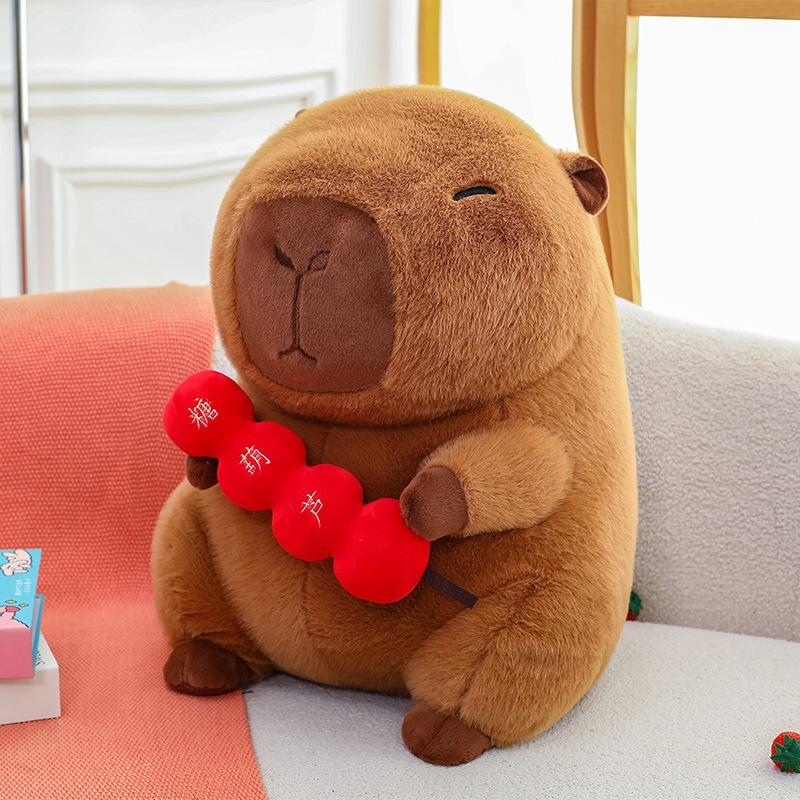 New Rock Sugar Gourd Kapibara Doll Large Plush Toy Holding Fish Good Persimmon Capybara Doll