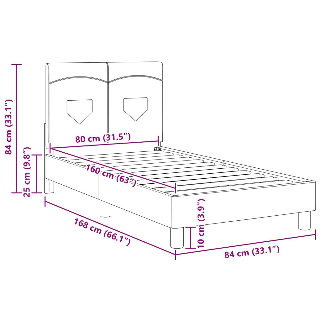 Kids Bed Frame with Headboard Black 80 x 160 cm Fabric