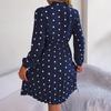 Autumn Winter Women's High Waist Pleated Dress Long Sleeve Lace Up Dot Temperament