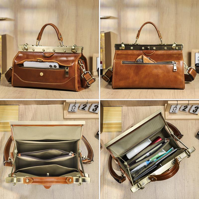 Borsa a mano da donna in pelle pieno fiore con chiusura a scatto metallica - Borsa convertibile a spalla singola/a tracolla per pelli grasse