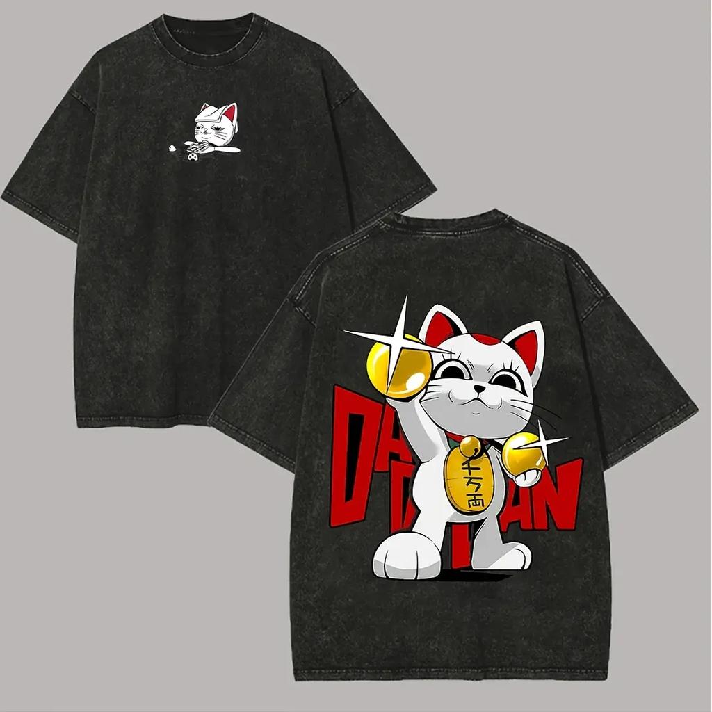 DAN DA DAN Turbo Granny Anime T-shirt Summer Short Sleeve Oversized Tees Clothes Men Clothing Vintage Y2k Washed Cotton T Shirt