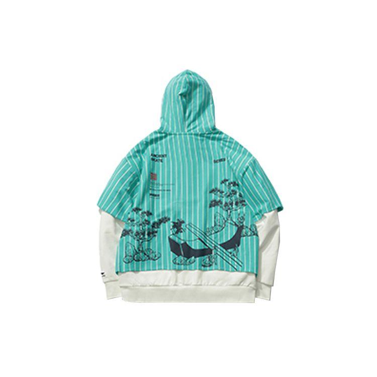 Li Ning Skateboard Series Fake Two-Piece Striped Splicing Pullover Hoodie Men Hoodies Champagne-White Ice-Porcelain-Green AWDR119-3