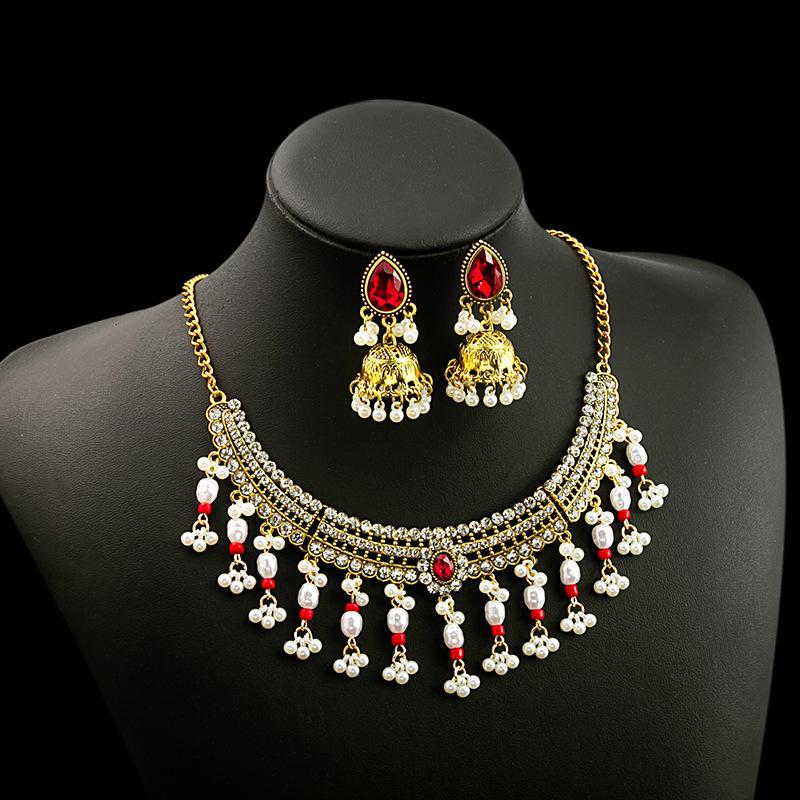 

Vintage Bohemian Necklace Earrings, Collarbone Chain Exaggerated Personality Ethnic Wind Chain Exotic Accessories