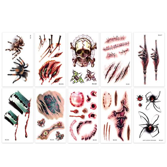 10 pezzi adesivi per tatuaggi di Halloween cicatrici temporanee cosplay body art decalcomania bambini pasqua dito modello realistico adesivi per il viso atmosfera spettrale festa evento