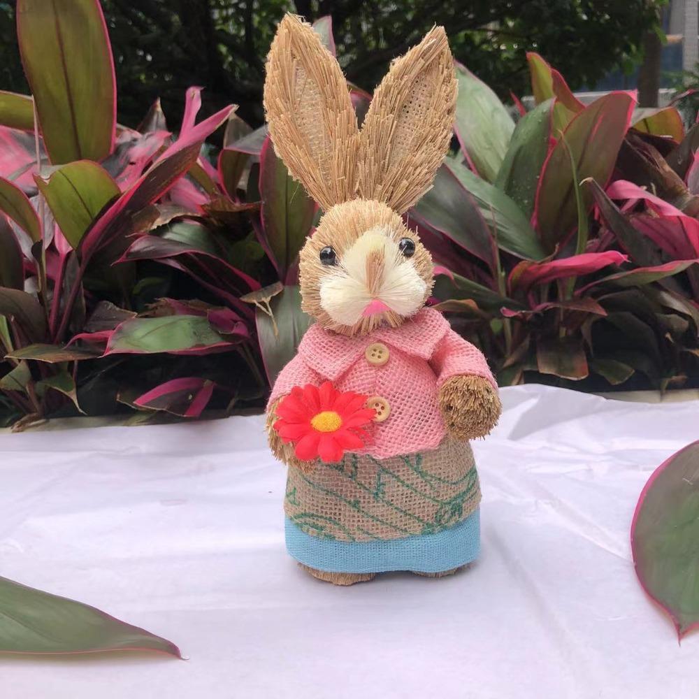 High-25cm Straw Rabbits DIY Landscape Rabbit Statue New Garden Statues  Home