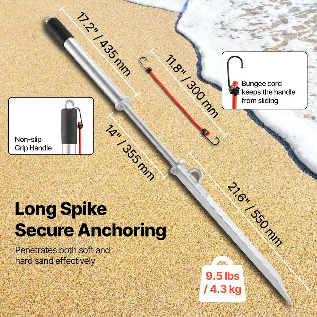 Sand Spike Boat Anchor, 90 cm Slide Anchor Shore Spike, Galvanized Carbon Steel Boat Shore Anchors, Shallow Water Beach Anchors, for Securing Jet Ski