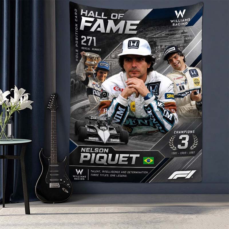 Jody Scheckter F1 Hall of Fame Tapestry, Vintage Formula 1 Racing Driver Poster Wall Hanging, Retro Race Car Wall Art for Fan Room Decor