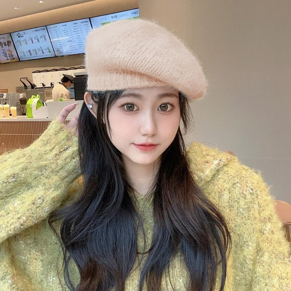 Solid Color Knitted Beret Hat Mohair Knitted Octagonal Cap Newsboy Cap Wool Painter Hat  Streetwear