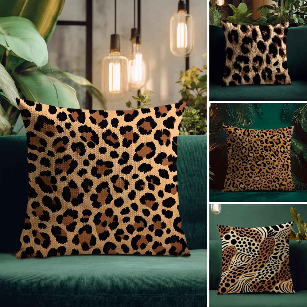 Leopard Print Fashion Cushion Cover Natural Linen Pillow Case DoubleSided Print Decorative Sofa Pillowcase Home Decor Gift