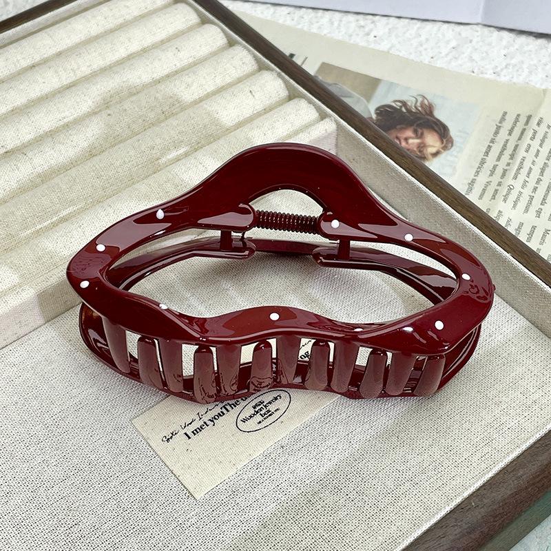 Ancola Wine Red Polka Dot Acrylic Claw Hair Clip