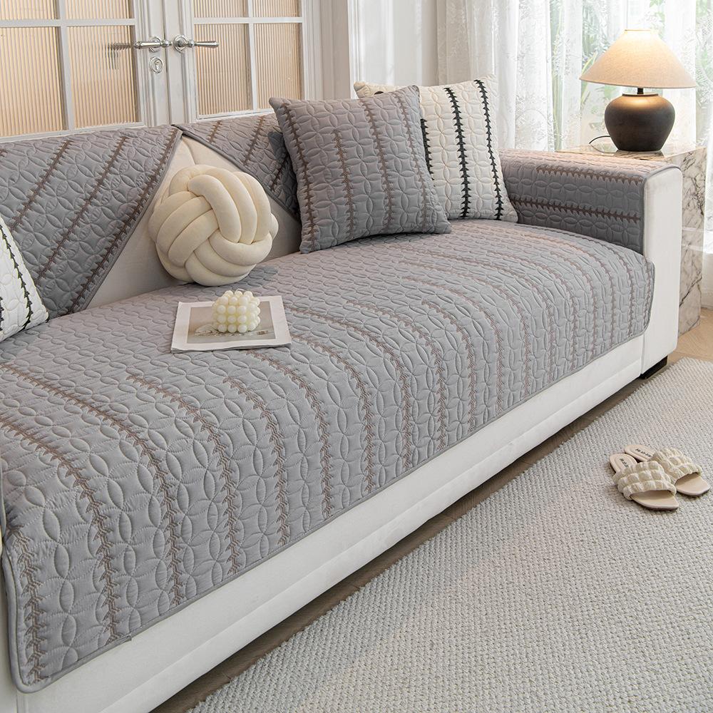 Embroidered Fabric Sofa Cover Living Room Stripe Sofa Cushion Non-Slip Couch Cushion Armrest Backrest Home Decor Sofa Cushion