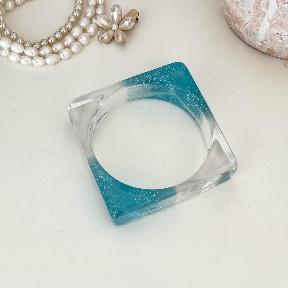 

Colorful Acrylic Resin Bangle Geometric Square Hand Ring Pearly Lustre Chunky Bracelet Girls синий
