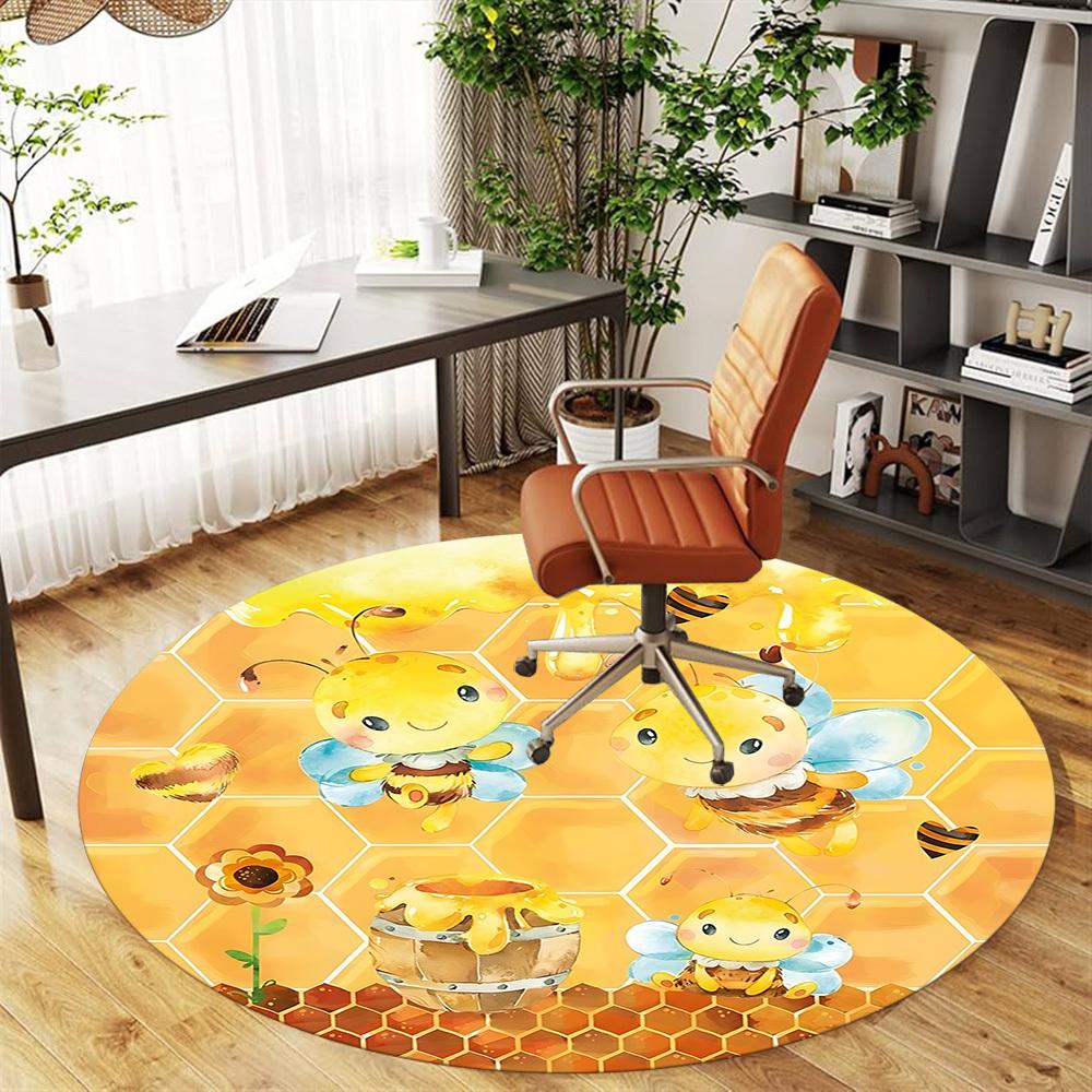 1pc Bee Honeycomb Round Chair mat Area Rug - Non-Slip, Floor Mat for Office, Bedroom, and Indoor Decor c1125129