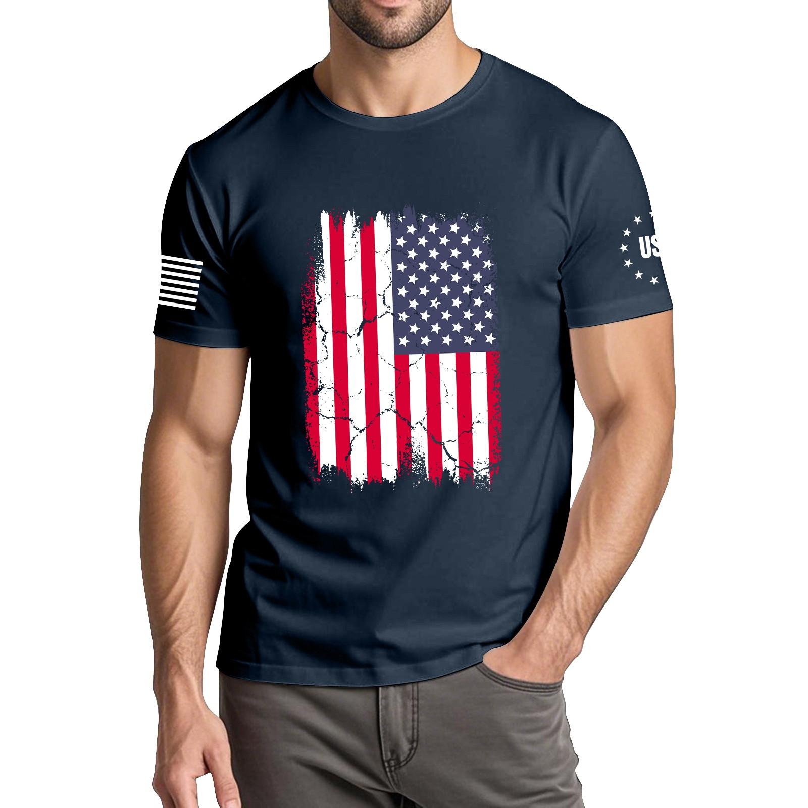 

Мужская модная повседневная футболка с круглым вырезом и коротким рукавом с принтом «День независимости» M синий