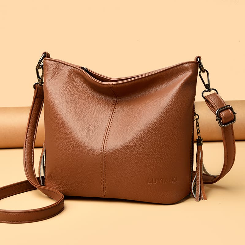 Soft leather fringed shoulder bag Crossbody tote women's bag