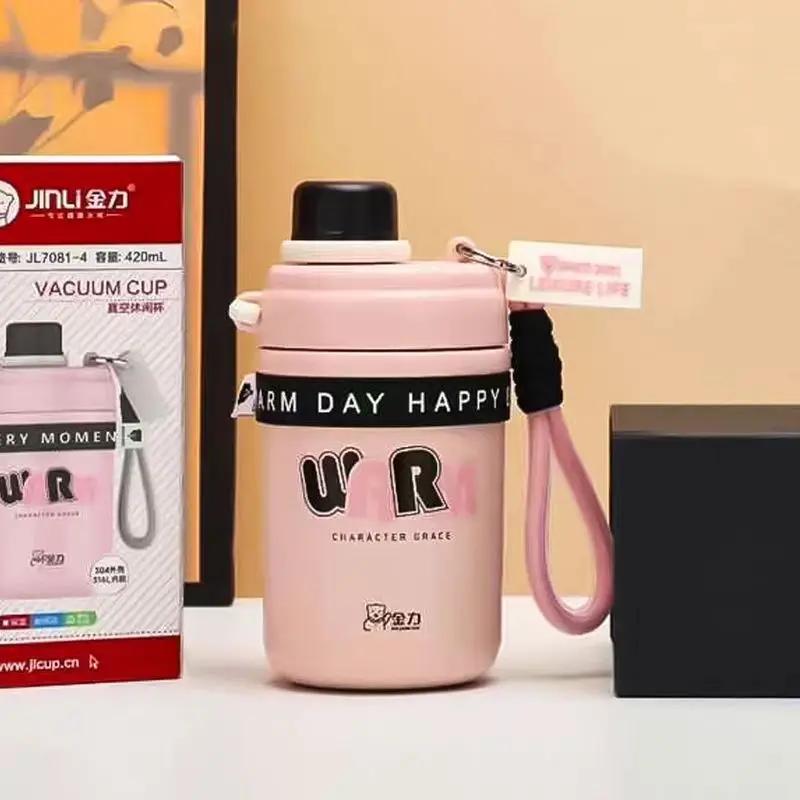 420ML Ins Unique Thermos Cup Cute Mug Good-looking Water Cup Anime Cartoon Stainless Steel TInsulated Water Bottle Kid