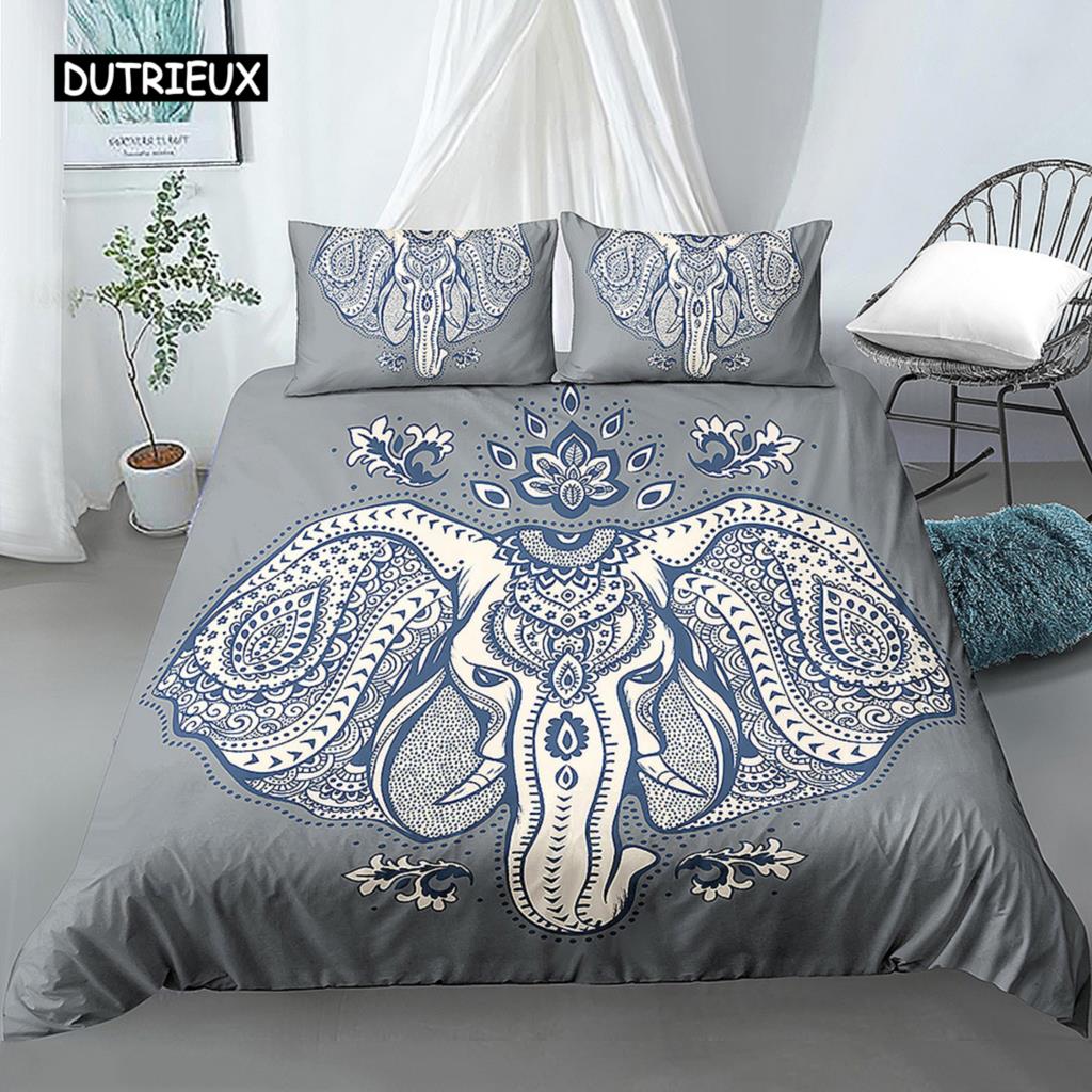 Elephant Duvet Cover Set Bohemian Style Decorative Quilt Cover Set Soft Microfiber Double Queen King Size Polyester Bedding Set