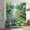 Vibrant Fishes Shower Curtain with Lotus Pond Scene Waterproof Fabric for Bathroom Decorations Multi-Colored Koi Carps Design Si