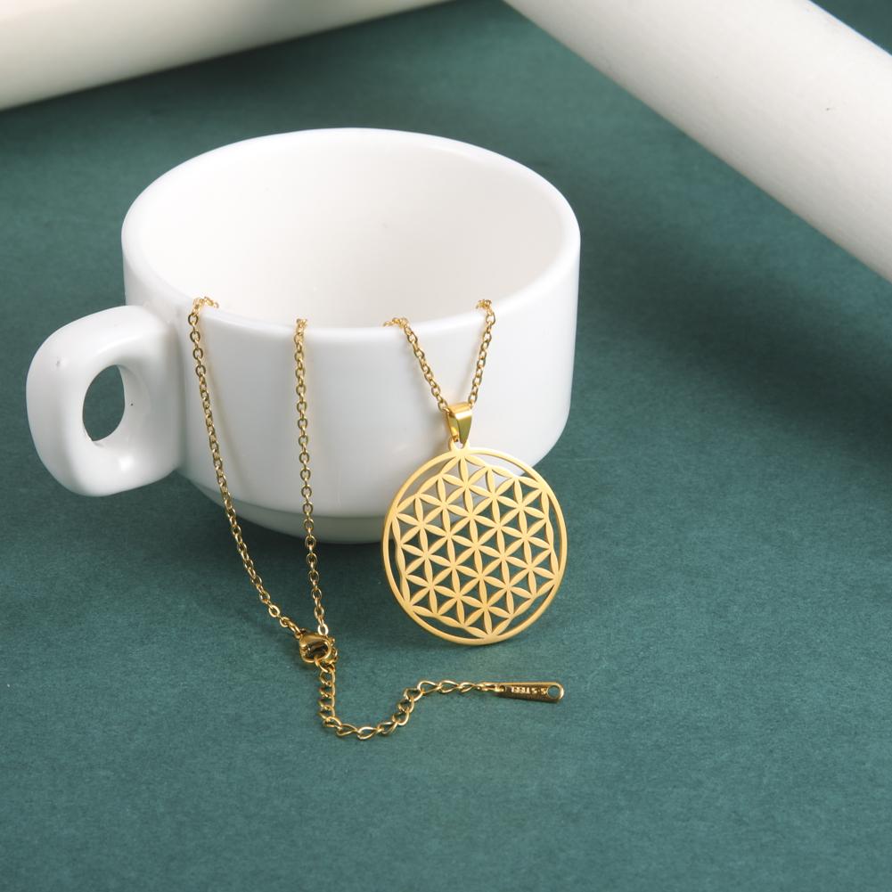 Cazador Chakra Flower of Life Necklaces Mandala Stainless Steel Chain Necklace Amulet Geometric Jewelry for Women
